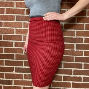 Express Red and Black Houndstooth Pencil Skirt
